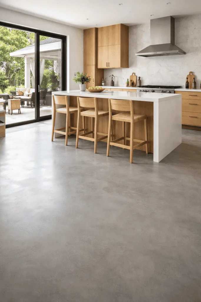 Suelo de microcemento en cocina amplia